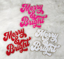 Load image into Gallery viewer, Merry and Bright Chenille Sparkle Glitter Iron On Patch: White