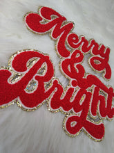 Load image into Gallery viewer, Merry and Bright Chenille Sparkle Glitter Iron On Patch: Red