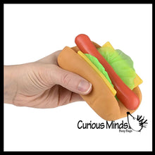 Load image into Gallery viewer, Stretchy and Squishy Hotdog Stress Ball - Doh Filled Buns and Stretchy Toppings