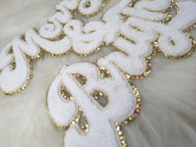Load image into Gallery viewer, Merry and Bright Chenille Sparkle Glitter Iron On Patch: White