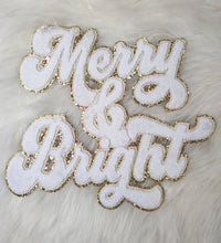 Load image into Gallery viewer, Merry and Bright Chenille Sparkle Glitter Iron On Patch: Red