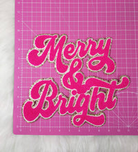 Load image into Gallery viewer, Merry and Bright Chenille Sparkle Glitter Iron On Patch: Hot pink