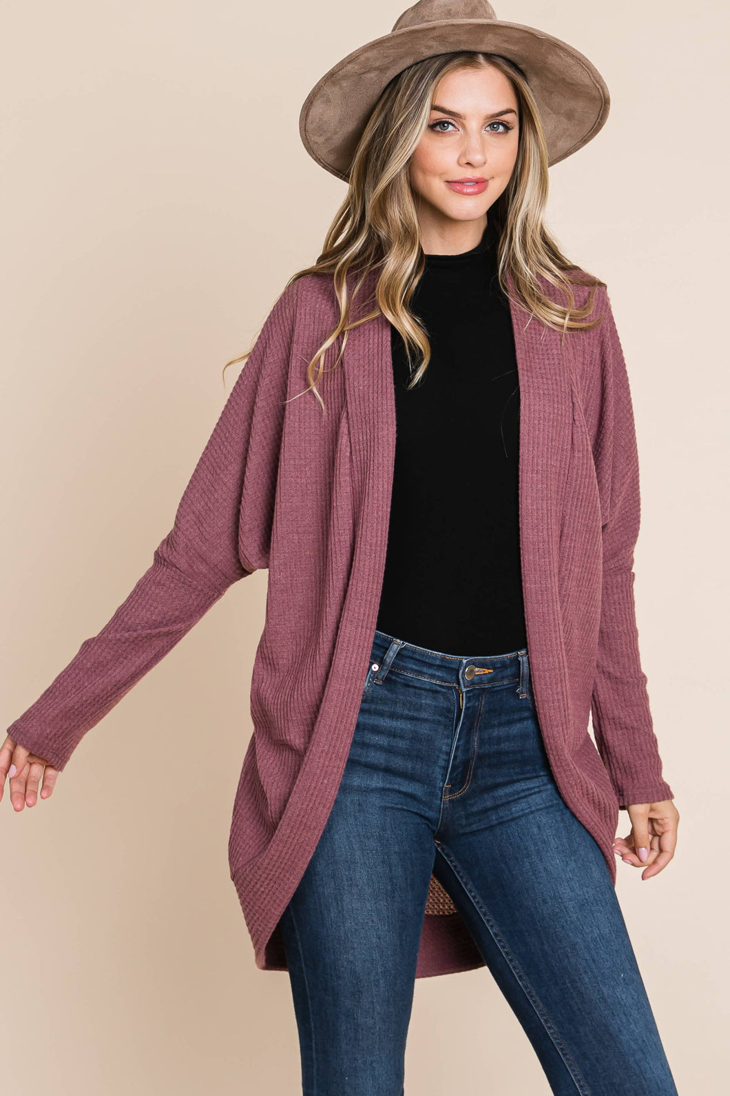 TL1748 WAFFLE KNIT CARDIGAN: MARSALA / M