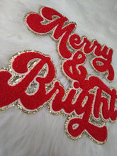 Load image into Gallery viewer, Merry  and Bright Chenille Sparkle Glitter Iron On Patch: Red
