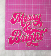 Load image into Gallery viewer, Merry  and Bright Chenille Sparkle Glitter Iron On Patch: Red
