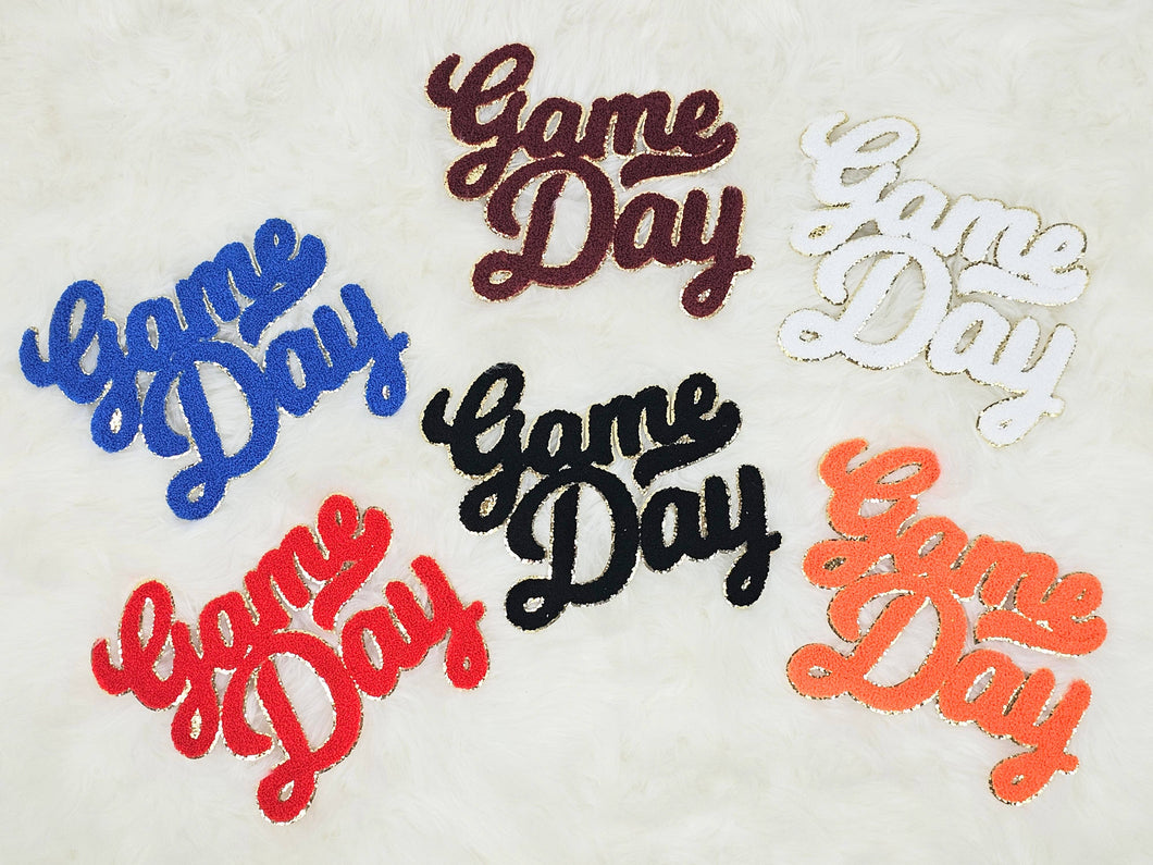 Large Game Day Chenille Gold Glitter Iron-on Patch: Black
