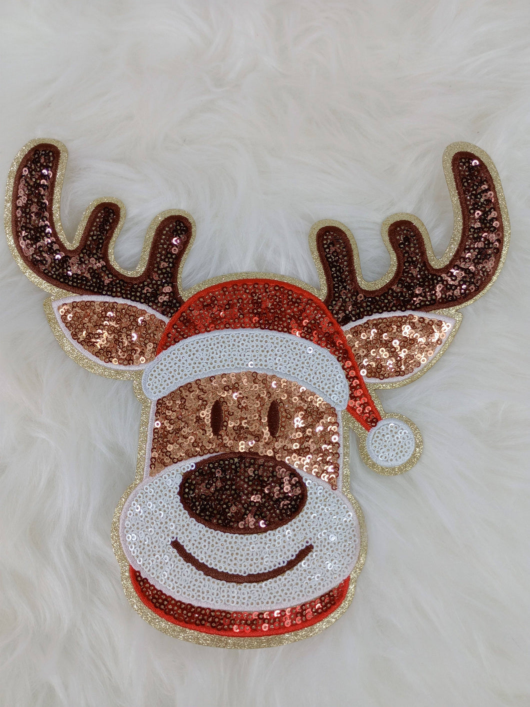 Large Sequin Embroidery Reindeer Iron On Patch
